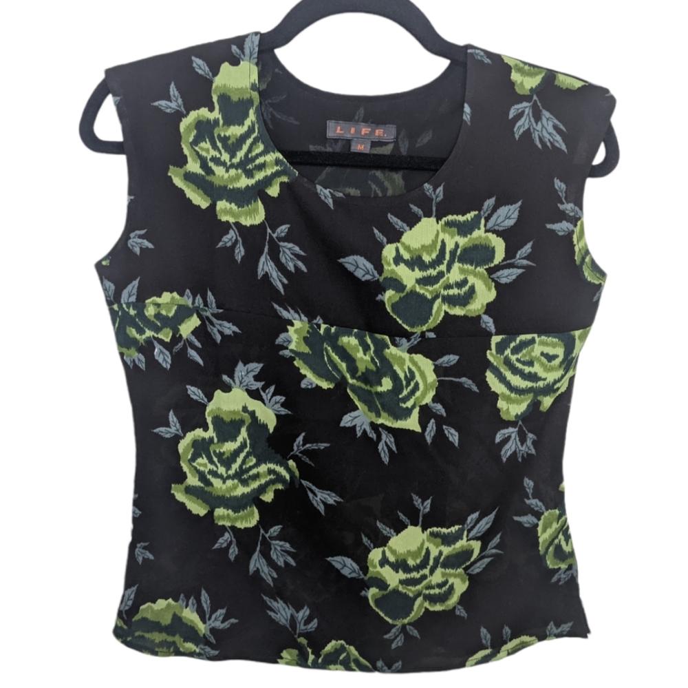 Life Floral Black/Green Semi-Sheer Top 🌿🖤